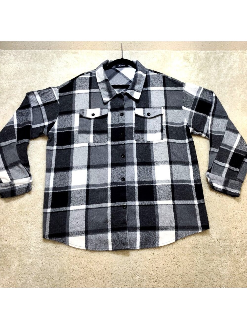 Automet Plaid Button-Up Shirt Jacket Long Sleeve 100% Polyester Casual WMNS XXL